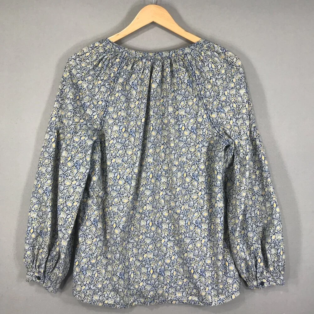 Gap Blouse Women Small Tall Blue Yellow Pullover Top V-Neck Boho Peasant Balloon - Picture 2 of 13